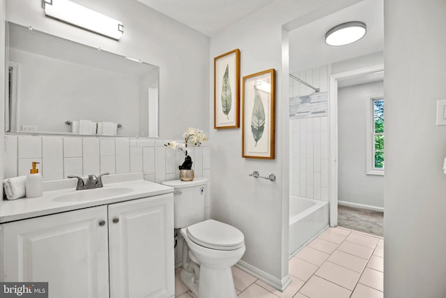 18165 Metz Dr, Germantown, MD 20874 - full bathroom featuring vanity, toilet, tub / shower combination, tile patterned floors, and baseboards