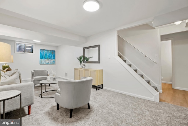 18165 Metz Dr, Germantown, MD 20874 - living room featuring stairway, baseboards, and carpet flooring