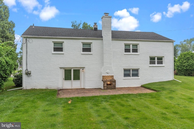 669 Worthington Dr, Warminster, PA 18974 - rear view of property with a patio area, stucco siding, a chimney, and a yard