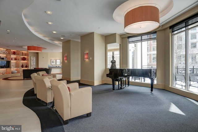 building lobby with recessed lighting