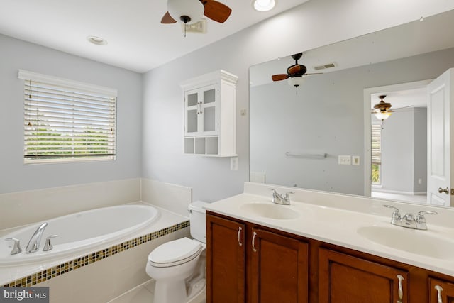 23462 Twin Falls Ter, Ashburn, VA 20148 - bathroom featuring ceiling fan, healthy amount of natural light, and a garden tub
