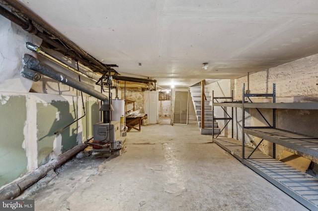 unfinished basement featuring stairs