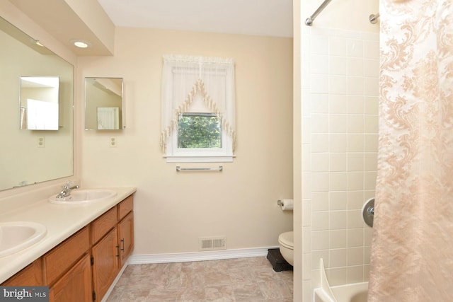 2 W Cartwright Dr, Princeton Junction, NJ 08550 - full bathroom featuring baseboards, shower / bathtub combination with curtain, double vanity, and toilet
