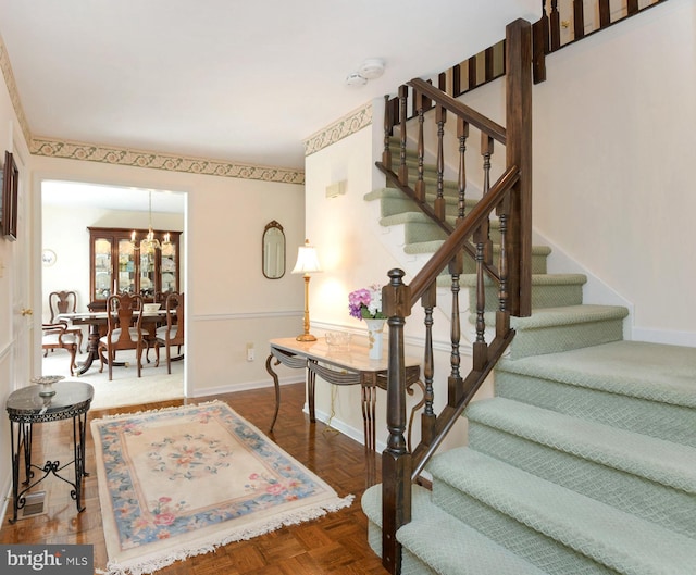 2 W Cartwright Dr, Princeton Junction, NJ 08550 - stairway featuring a chandelier