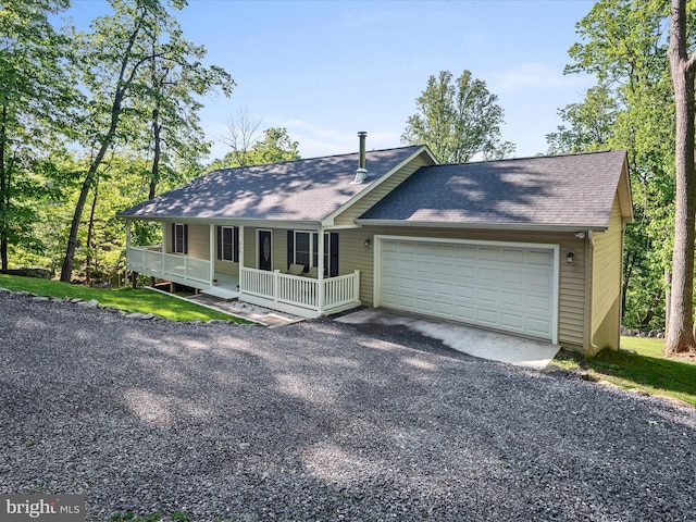 439 Windy Way, Front Royal, VA 22630 - view of front of property with a porch, roof with shingles, an attached garage, and gravel driveway