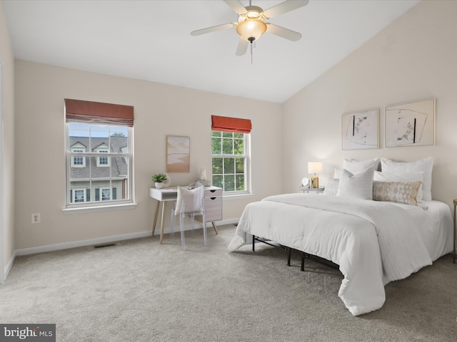 1604 Hunting Creek Dr Unit B, Alexandria, VA 22314 - bedroom with vaulted ceiling, carpet floors, baseboards, and a ceiling fan