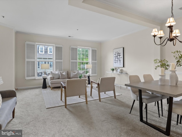 1604 Hunting Creek Dr Unit B, Alexandria, VA 22314 - dining area featuring ornamental molding, a chandelier, carpet floors, and baseboards