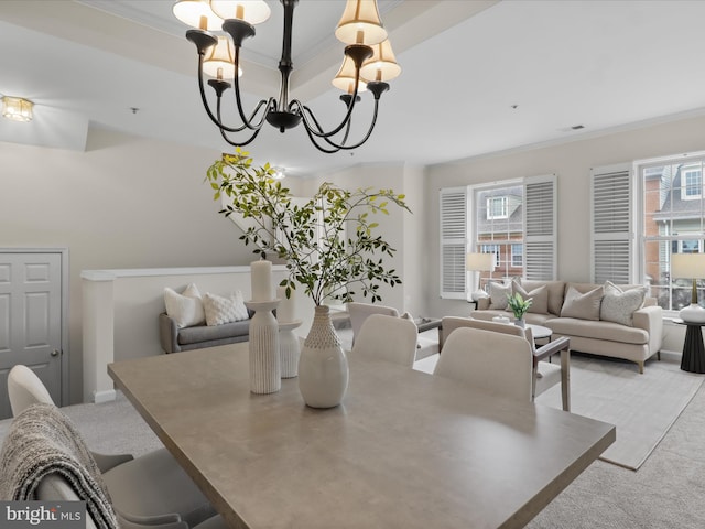 1604 Hunting Creek Dr Unit B, Alexandria, VA 22314 - dining space with a chandelier, light carpet, ornamental molding, and healthy amount of natural light