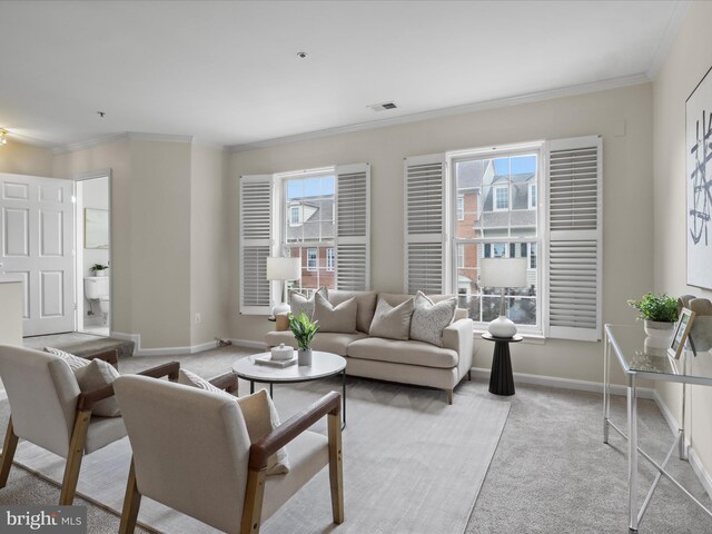 1604 Hunting Creek Dr Unit B, Alexandria, VA 22314 - living area featuring crown molding, carpet floors, and baseboards