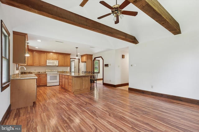 3789 Stump Rd, Doylestown, PA 18902 - kitchen with white appliances, light wood-style floors, ceiling fan, a sink, and recessed lighting