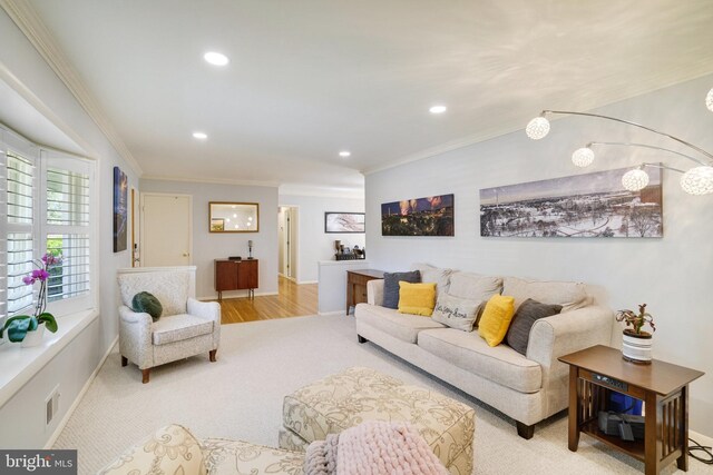 5101 Ampthill Dr, Alexandria, VA 22312 - living area featuring carpet, crown molding, baseboards, and recessed lighting