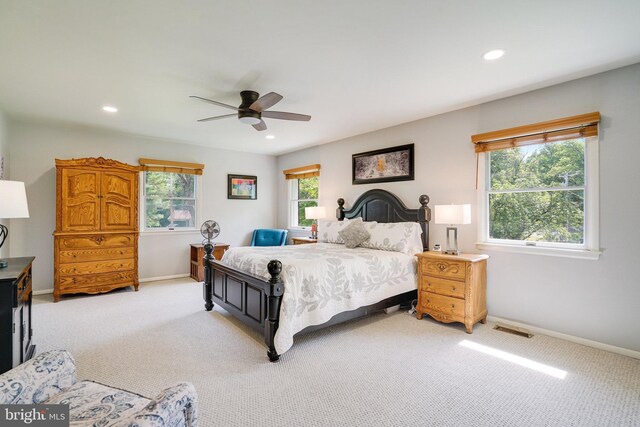 5101 Ampthill Dr, Alexandria, VA 22312 - bedroom featuring light colored carpet, baseboards, recessed lighting, and ceiling fan