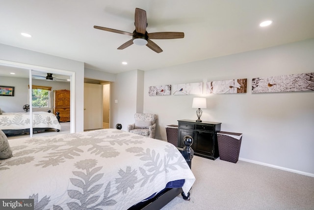 5101 Ampthill Dr, Alexandria, VA 22312 - bedroom with recessed lighting, carpet, a ceiling fan, and baseboards