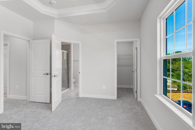 14 Chesapeake Ln Unit C, La Plata, MD 20646 - unfurnished bedroom with a walk in closet, carpet floors, a tray ceiling, ensuite bath, and a closet