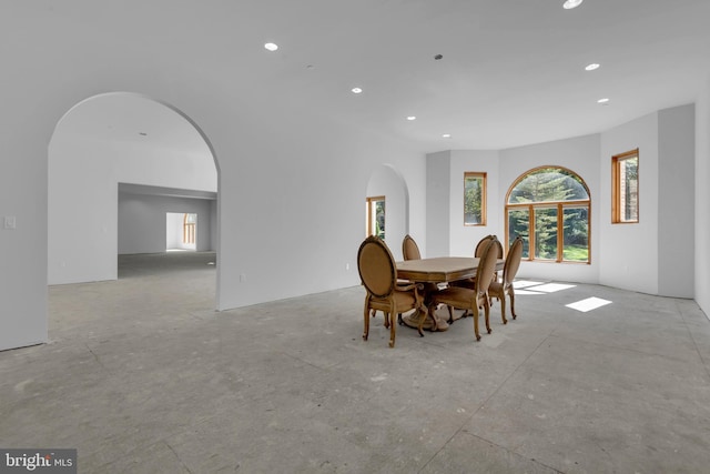 6 Evan Way, Pikesville, MD 21208 - dining area with recessed lighting, arched walkways, and concrete flooring