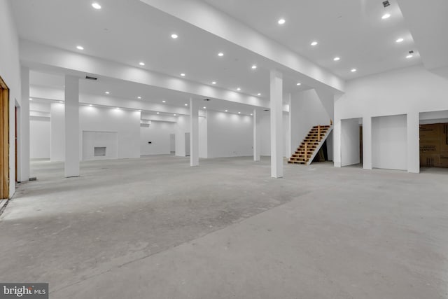 6 Evan Way, Pikesville, MD 21208 - finished below grade area featuring stairway, recessed lighting, and a fireplace