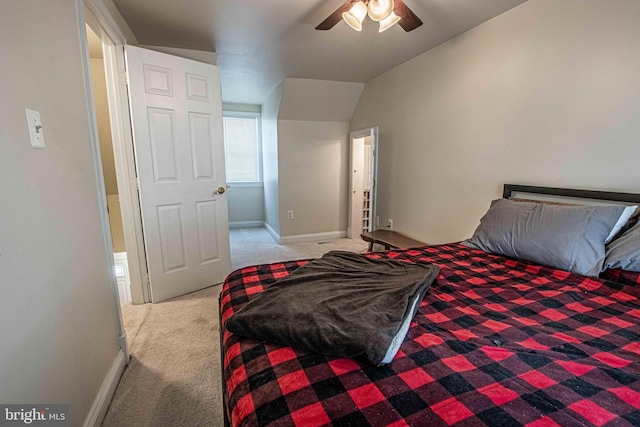 14365 Salsbury Ct, Woodbridge, VA 22193 - carpeted bedroom featuring baseboards, ceiling fan, and vaulted ceiling