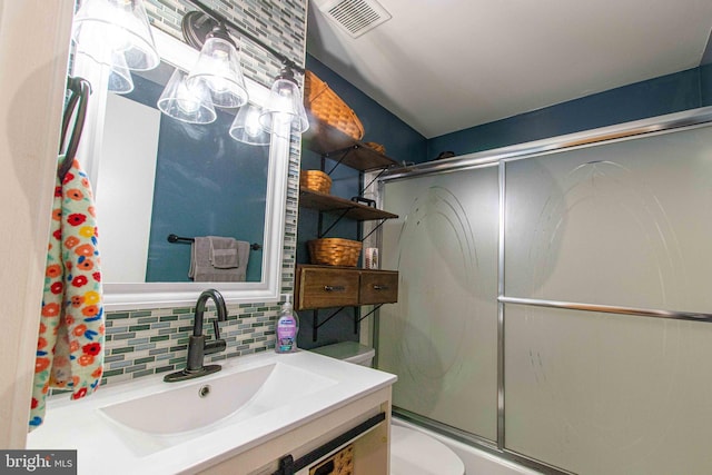 14365 Salsbury Ct, Woodbridge, VA 22193 - bathroom with decorative backsplash, toilet, and vanity