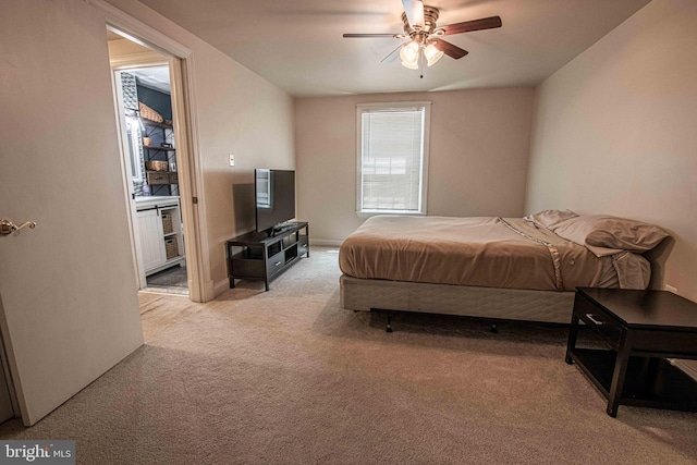 14365 Salsbury Ct, Woodbridge, VA 22193 - bedroom featuring light colored carpet, ensuite bathroom, and a ceiling fan