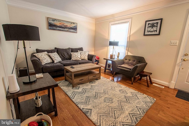 14365 Salsbury Ct, Woodbridge, VA 22193 - living area featuring ornamental molding, wood finished floors, and baseboards
