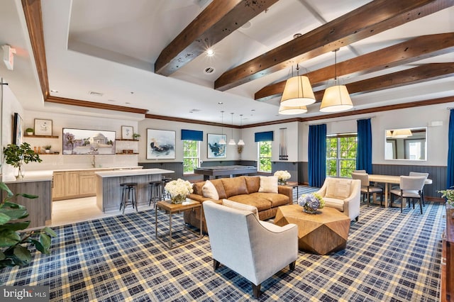 12958 Centre Park Cir Unit 219, Herndon, VA 20171 - living area featuring recessed lighting, beam ceiling, and crown molding