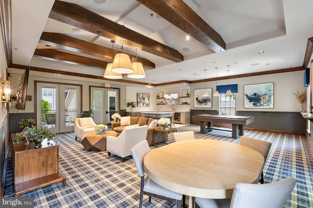 12958 Centre Park Cir Unit 219, Herndon, VA 20171 - building lobby featuring beam ceiling, a wainscoted wall, recessed lighting, and ornamental molding