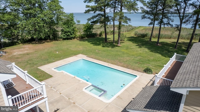 5470 Moose Lodge Rd, Cambridge, MD 21613 - outdoor pool with a water view, a lawn, and a patio area