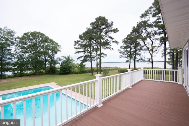 5470 Moose Lodge Rd, Cambridge, MD 21613 - wooden terrace with an outdoor pool, a yard, and a water view