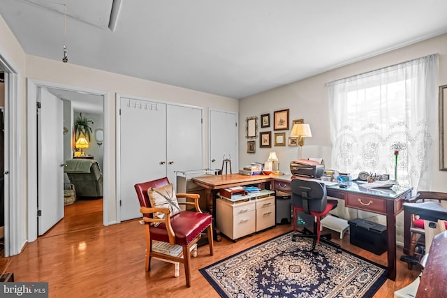 2054 Harbour Dr, Palmyra, NJ 08065 - home office with light wood-type flooring and attic access