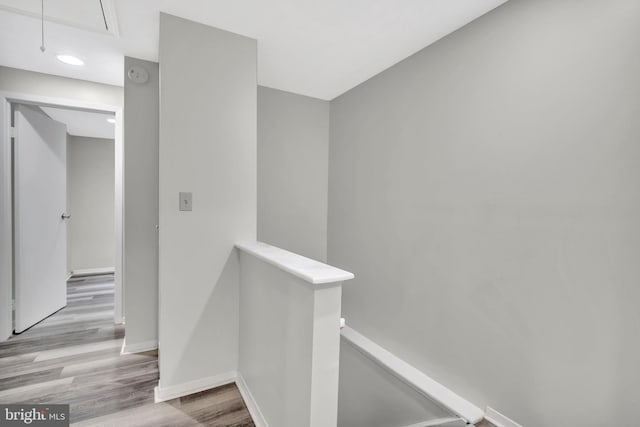 73 Doe Ct, Monmouth Junction, NJ 08852 - hall featuring an upstairs landing, attic access, wood finished floors, baseboards, and recessed lighting