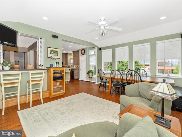 6470 Saddlebrook Ln, Frederick, MD 21701 - living area featuring dark wood-style floors, a ceiling fan, and recessed lighting