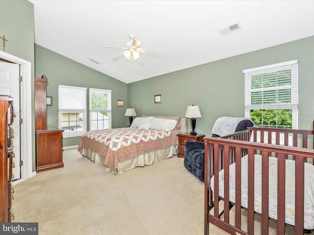 6470 Saddlebrook Ln, Frederick, MD 21701 - bedroom featuring carpet floors, lofted ceiling, and ceiling fan