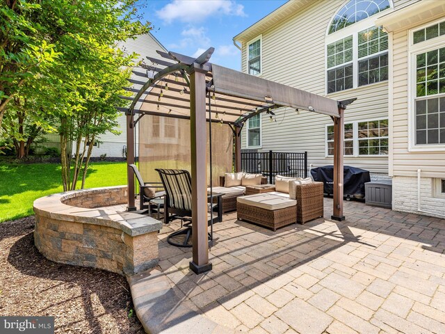 6470 Saddlebrook Ln, Frederick, MD 21701 - view of patio with a pergola, outdoor lounge area, and area for grilling