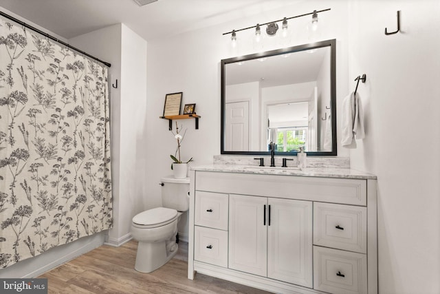 20387 Birchmere Ter, Ashburn, VA 20147 - full bath featuring toilet, wood finished floors, vanity, a shower with shower curtain, and baseboards