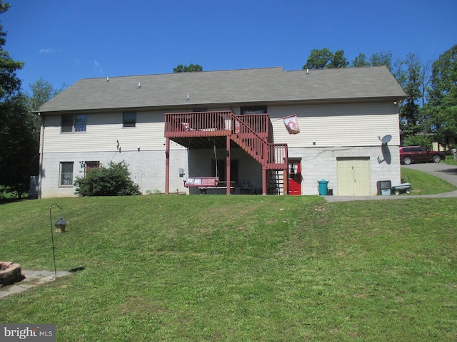 151 Juniper Dr, Ridgeley, WV 26753 - back of house featuring stairs, a deck, and a lawn