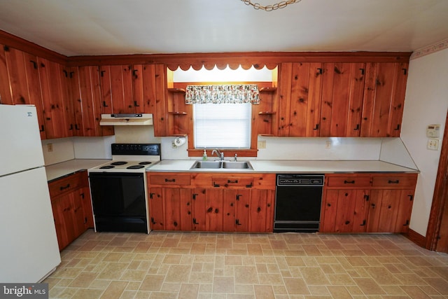 407 Elizabeth St, Georgetown, DE 19947 - kitchen featuring freestanding refrigerator, electric stove, dishwasher, a sink, and under cabinet range hood