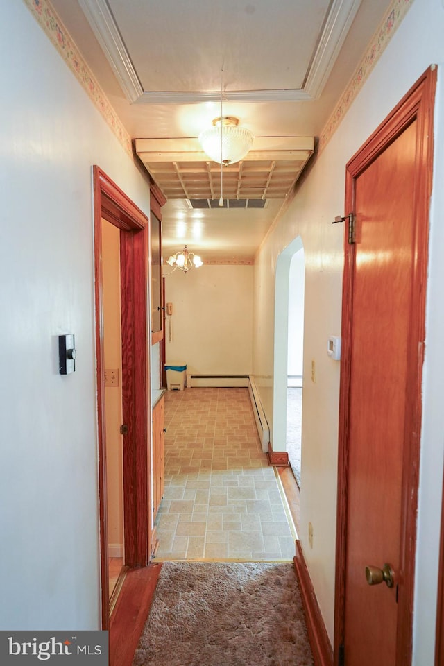 407 Elizabeth St, Georgetown, DE 19947 - hall featuring arched walkways, baseboard heating, and baseboards