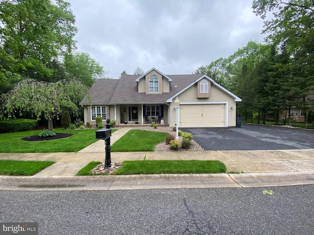 4 Tall Oaks Dr, Pottsville, PA 17901 - traditional-style house featuring asphalt driveway, covered porch, a front lawn, a garage, and a shingled roof