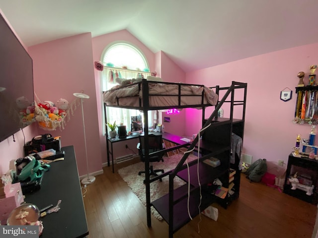 4 Tall Oaks Dr, Pottsville, PA 17901 - bedroom featuring vaulted ceiling, wood finished floors, and a desk