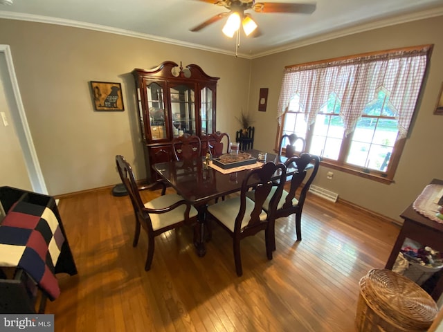 4 Tall Oaks Dr, Pottsville, PA 17901 - dining room featuring wood finished floors, ceiling fan, ornamental molding, and baseboards