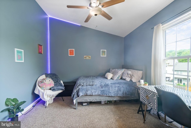9642 Lambeth Ct, Columbia, MD 21046 - bedroom featuring vaulted ceiling, carpet floors, and a ceiling fan