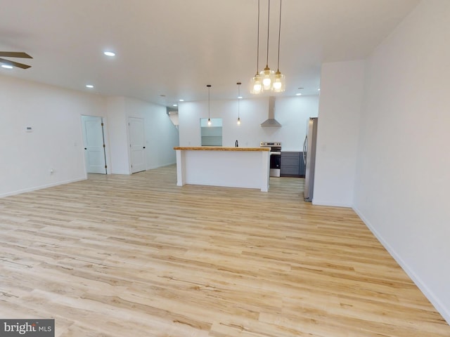 294 Meadow Flower Cir, Bellefonte, PA 16823 - unfurnished living room featuring light wood-style floors, ceiling fan, recessed lighting, and baseboards