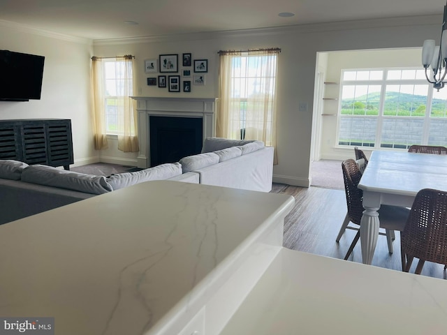 128 Eagle Rd, Dillsburg, PA 17019 - living room with ornamental molding, baseboards, a fireplace, and wood finished floors