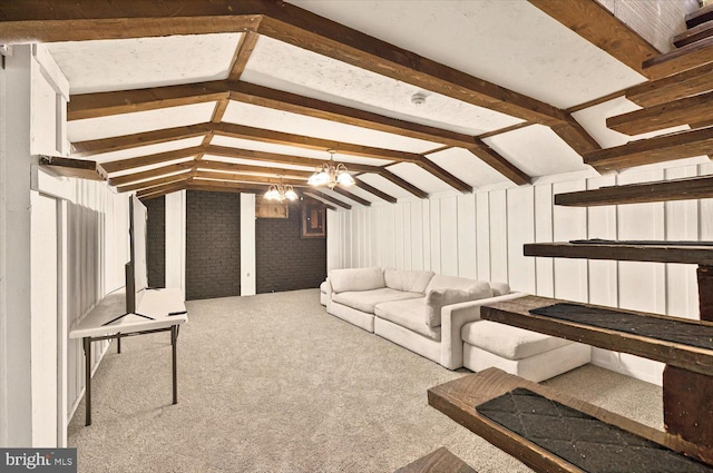 413 Wilton St, Harrisburg, PA 17109 - carpeted living area with vaulted ceiling and a chandelier