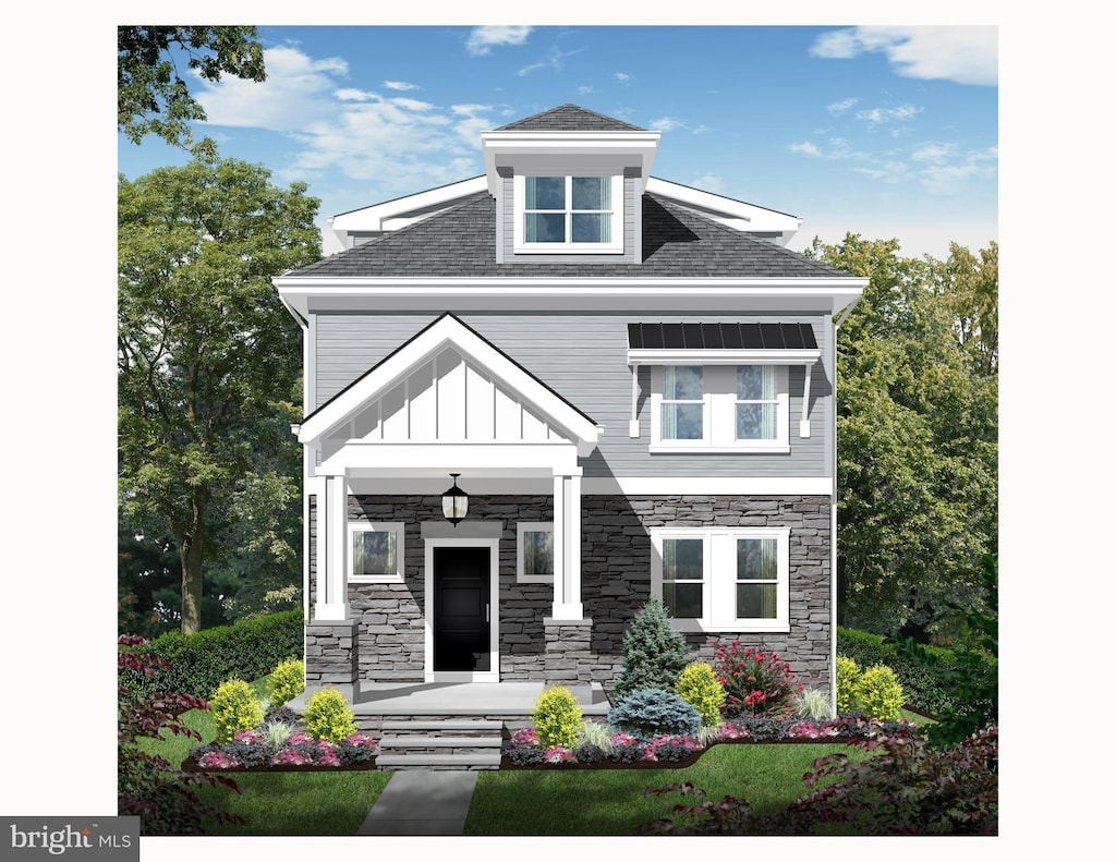 321 E 9th Ave, Conshohocken, PA 19428 - view of front of property with stone siding, a porch, and roof with shingles
