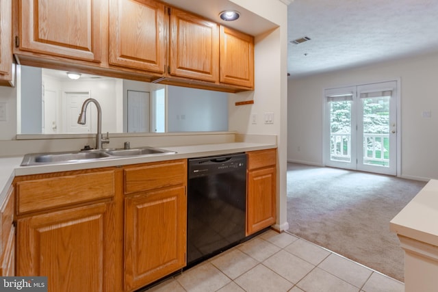12216 Eagles Nest Ct Unit G, Germantown, MD 20874 - kitchen with dishwasher, a sink, light carpet, light countertops, and light tile patterned flooring