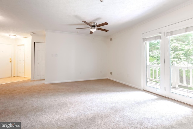 12216 Eagles Nest Ct Unit G, Germantown, MD 20874 - unfurnished room featuring light colored carpet, crown molding, ceiling fan, and baseboards