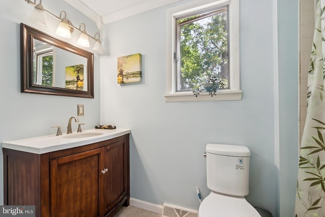 349 Hartford Rd, Mount Laurel, NJ 08054 - bathroom featuring vanity, a shower with curtain, and crown molding