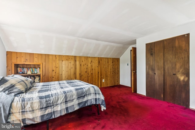 349 Hartford Rd, Mount Laurel, NJ 08054 - carpeted bedroom featuring wood walls and lofted ceiling