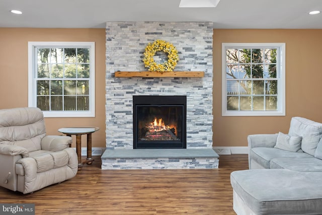 1733 Lockhart St, Toms River, NJ 08757 - living area with baseboards, wood finished floors, recessed lighting, and a fireplace